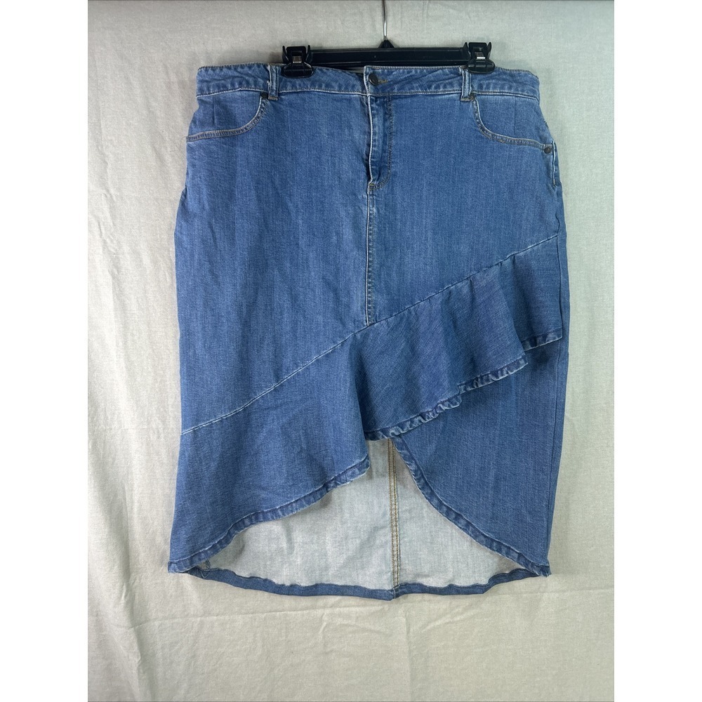 One 5 One Denim Jean Skirt Womens Ruffle Hem Blue Y2K Retro Boho Asymmetrical 3X - Picture 4 of 15